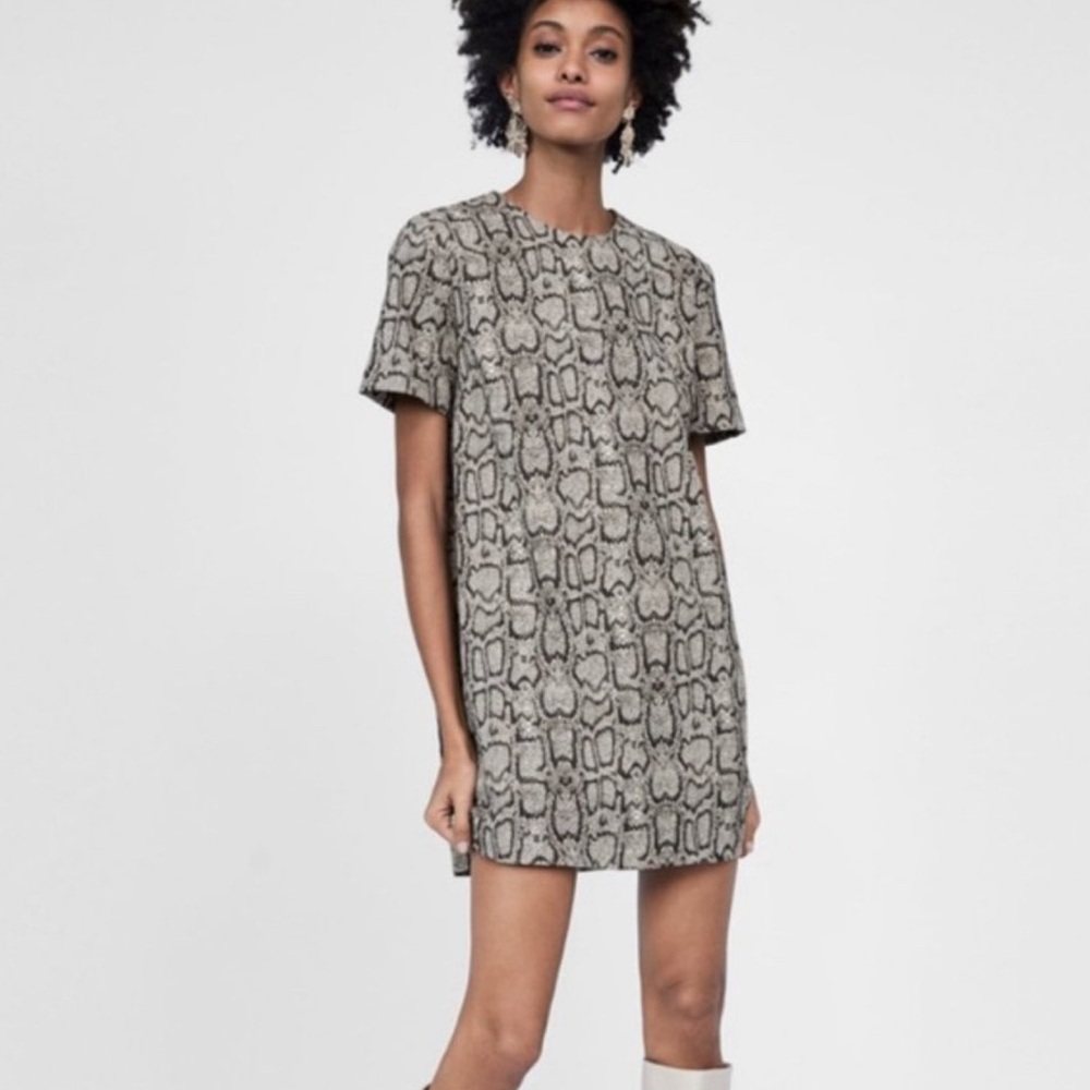 ZARA Snakeskin Mini Shift Dress (Small)